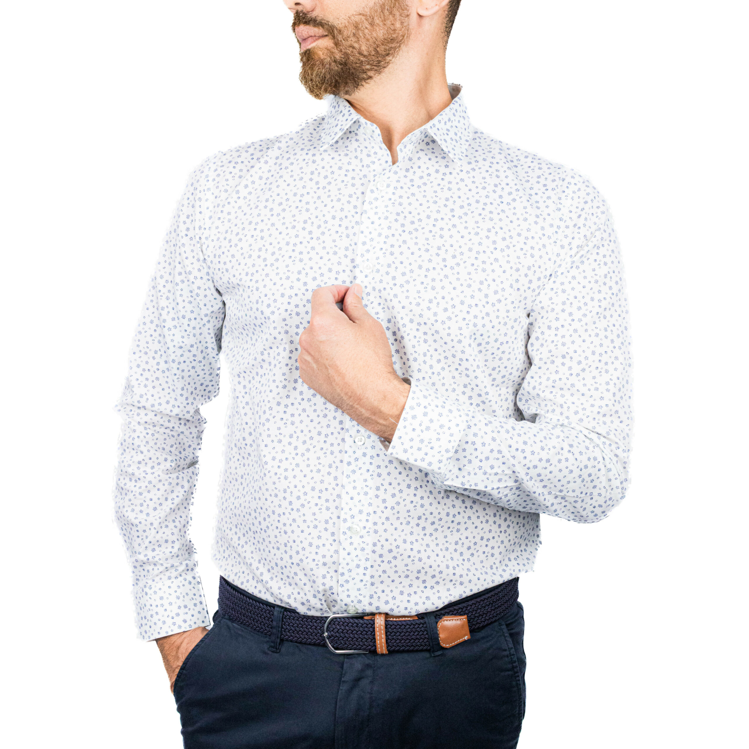 blanc motif bleu carre